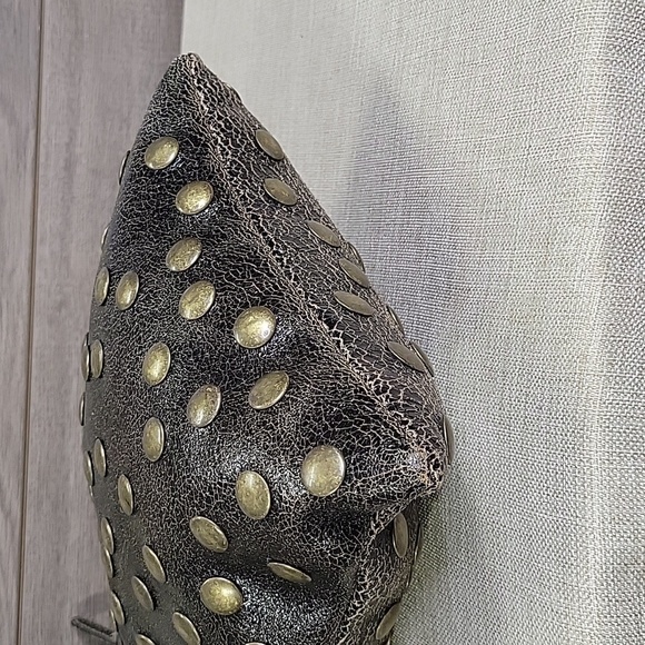 Bridget Shuster Brown Leather Brass Studded Crystal Crossbody Shoulder Bag Purse - Picture 8 of 13